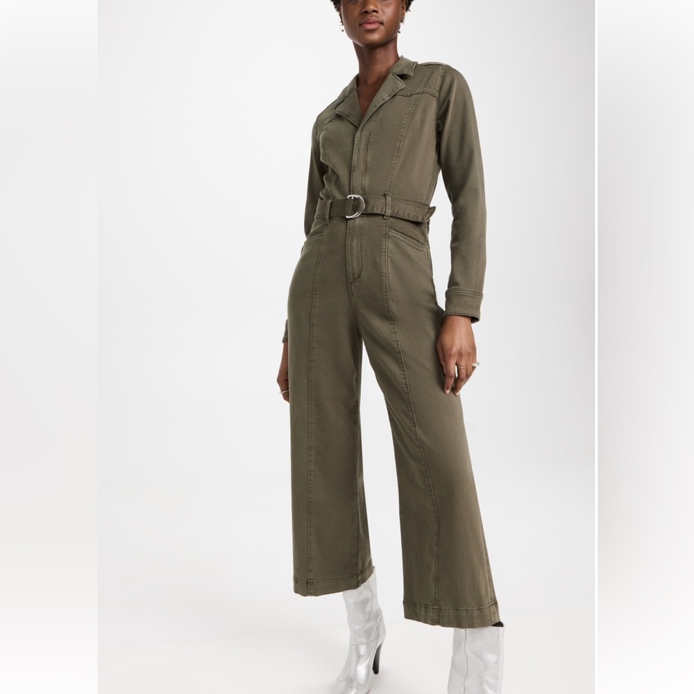 PAIGE Anessa Long Sleeve Jumpsuit army olive green size 8 like new